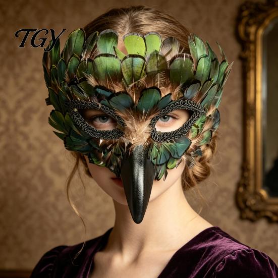Máscara Decorativa de Plumas Máscara de Pájaro, Plumas Misteriosas Pico de Águila Animal Mitad Máscara Facial de Halloween para Halloween, Mardi Gras, Cosplay