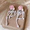 Exquisite French Retro Long Tassel Rose Earrings for Women