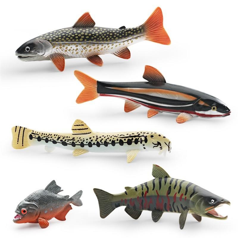 Realistic Plastic Fish Model Set Featuring Colorful Red Spot Salmon Piranha And Yarrow Fish