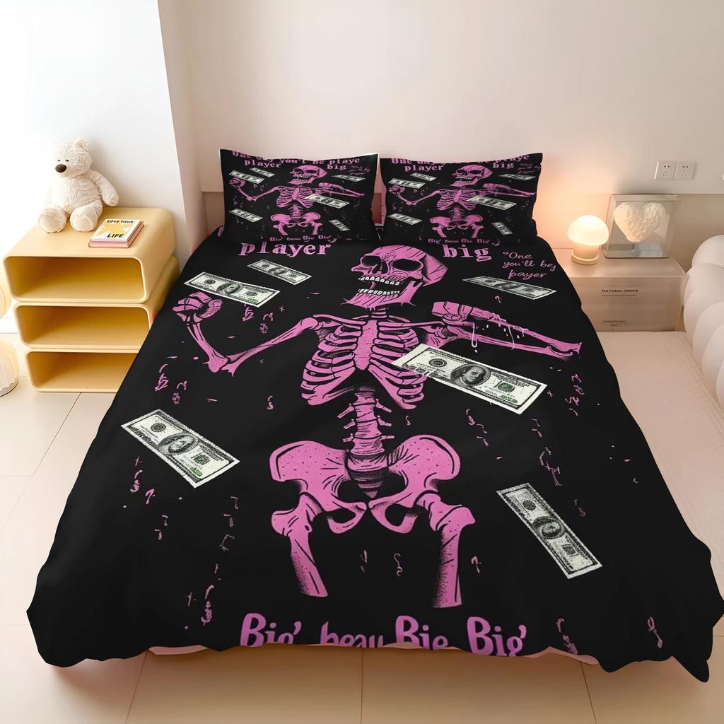 Skeleton King Queen Duvet Cover Skull Bedding Set for Kids Teens Adults Halloween Bedroom Decor Soft Comforter Cover Pillowcases
