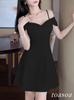 Toa Soa Mini Flared Dress Women's Off-the-Shoulder High-Waisted (M, Black)