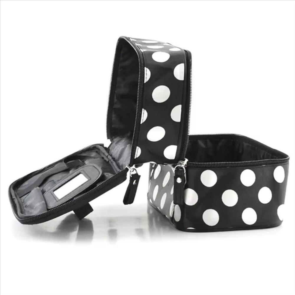 New Double-layer Makeup Bag Polka Dots Portable Travel Makeup Case Large Capacity Travel Toiletries Organizer