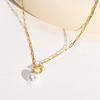 Mini Pearl Toggle Necklace for Women, Pearls Pendant, Stainless Steel Paperclip Chain Bridesmaid Gift