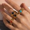 Vintage Stainless Steel Inlay Blue Stone Adjustable Rings for Women Minimalist Irregular Metal Line Open Ring Daily Wear Zircon