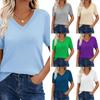 2026 European and American Cross-border Amazon Women's Solid Color Elastic Pullover V-neck T-shirt Short Sleeve Cross-border Fashion Women's Sweater