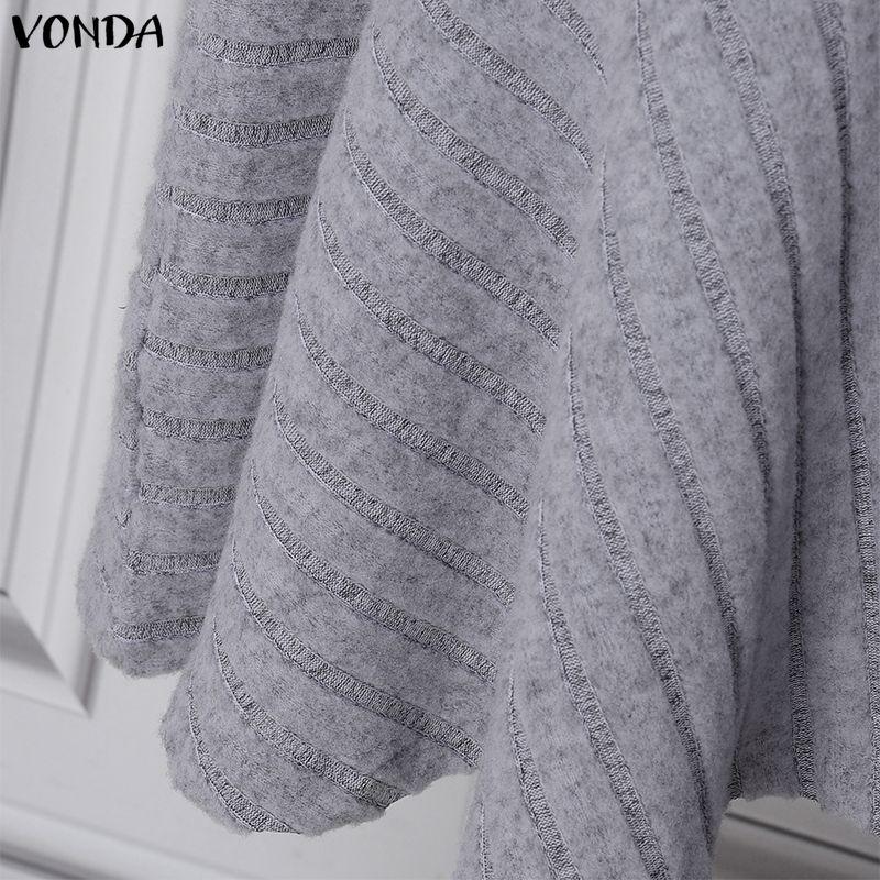 VONDA Abito Maxi Svasato Casual Base in Maglia a Coste con Scollo Tondo e Maniche Lunghe da Donna per l'Autunno