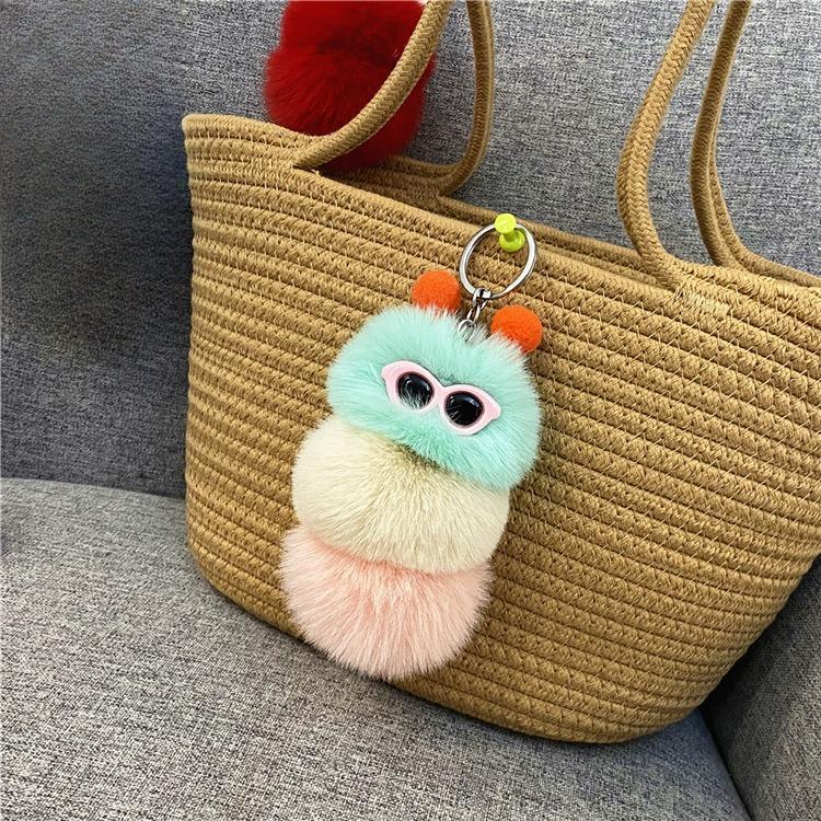 New cute caterpillar keychain cartoon plush doll bag pendant creative car key chain small gift