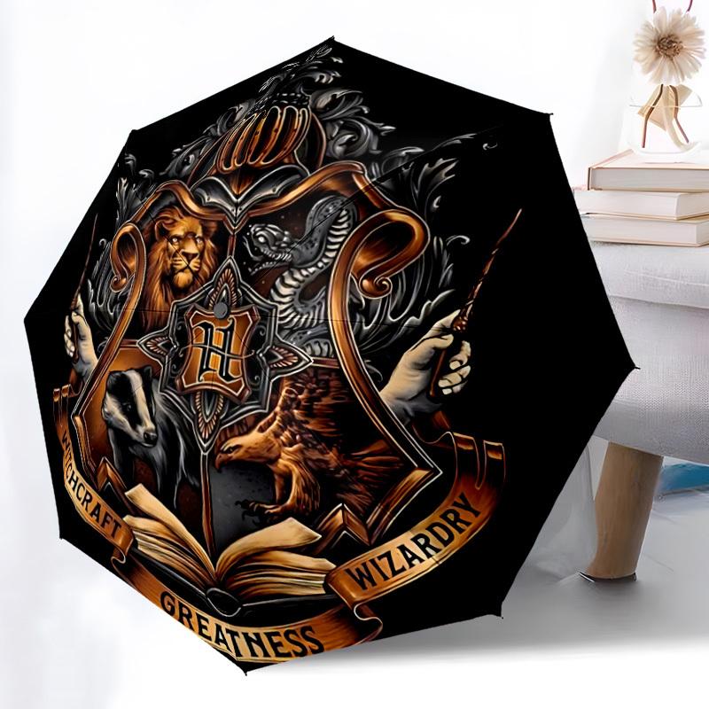 1pc Hogwarts Crest Automatic Opening/closing Umbrella, Foldable Sunshade, Perfect Gift for Friends, Durable Plastic Handle y250808073