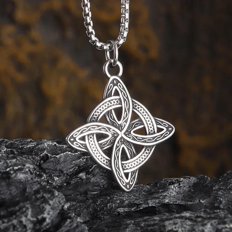 Fashion Charm Witch Knot Necklace Stainless Steel Irish Celtic Knot Pendant Witchcraft Amulet Magical Jewelry Gift for Girls
