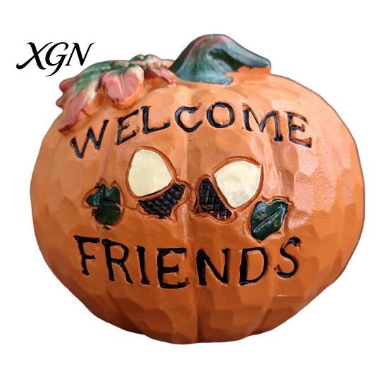 Halloween Harvest Table Decor Pumpkin Figurine, Resin Welcome Ornament, Autumn Thanksgiving Rustic Home Tabletop Centerpiece for Entryway Patio, Cute