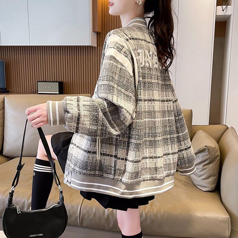 Women's Plus Size Retro Baseball Jacket with Velvet, Loose Fit, Trendy and Versatile.