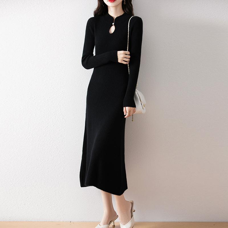 Women Sweater Dress 100% Wool MODERN NEW SAGA Turtleneck Knit Long Pullover Winter Jumpers Wool Long Dress Female