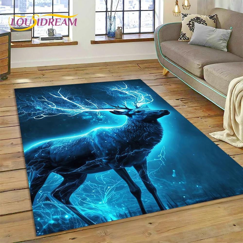 Dream Christmas Elk Sika Deer Cartoon Area Rug,Carpet Rug for Home Living Room Bedroom Sofa Doormat Decor,kid Non-slip Floor Mat