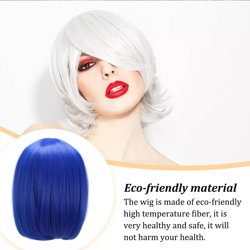 Anime 32cm Medium Basic Synthetic Bang Blond Cosplay Wig Blue Women Heat Resistant Hair Straight Short Bob Wigs with Bangs
