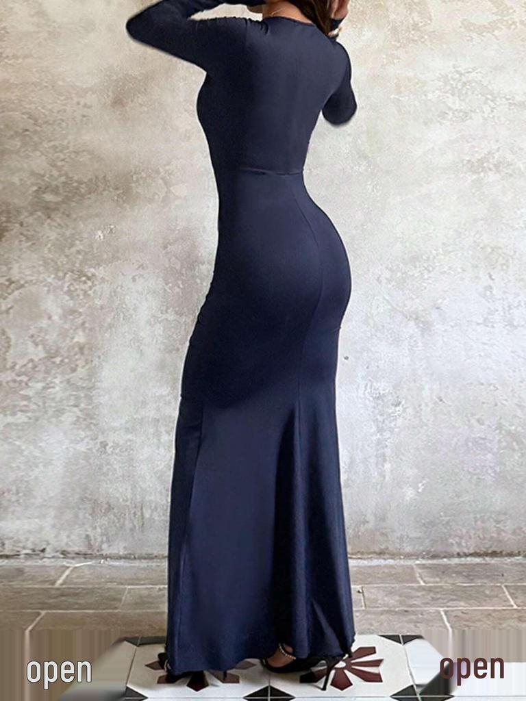 Women's Long Sleeve Ruffle Dress - Autumn Bridesmaid or Wedding Party Gown