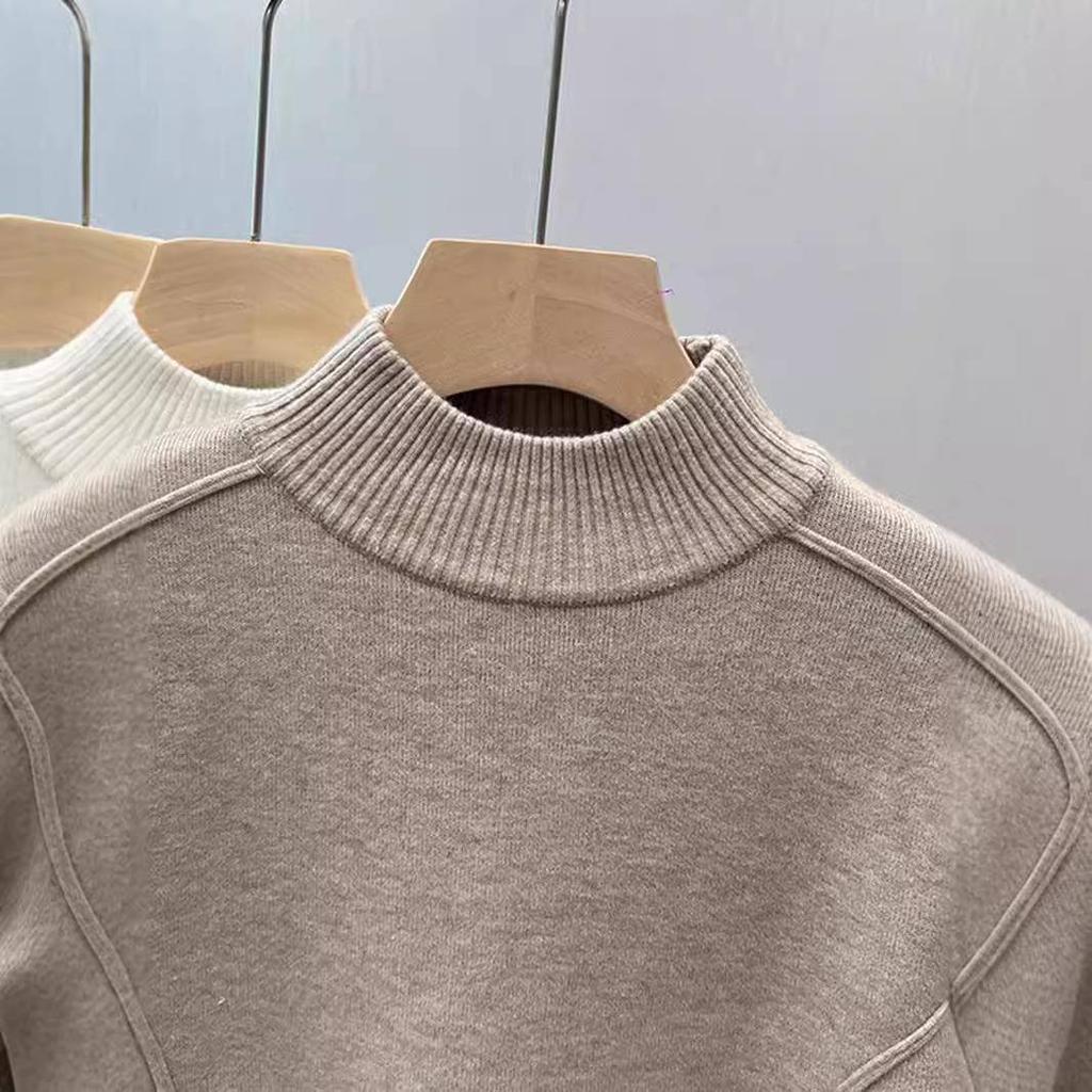 Design Sense Fleece Semi-turtleneck Sweater Women's Autumn and Winter Thickened Warm Integrated Fleece Bottoming Shirt