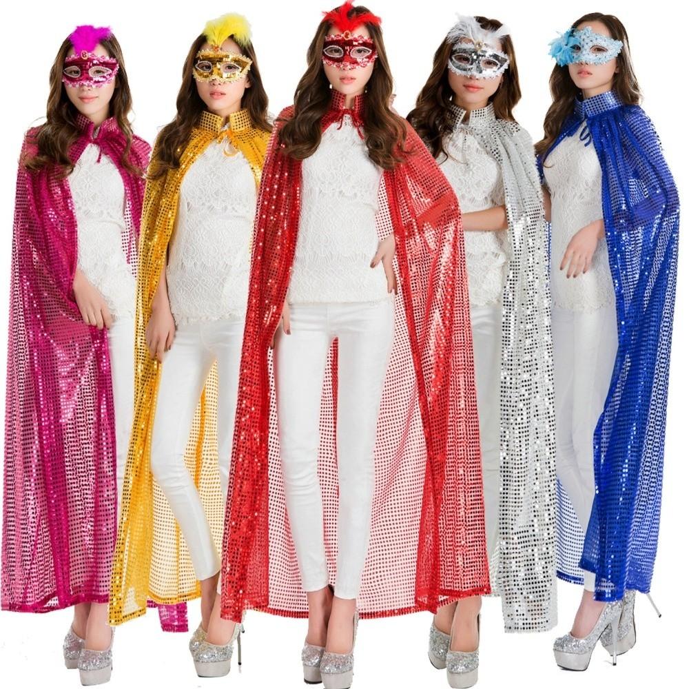 Langes Glitzer-Cape Vintage Glänzender Umhang Neues Halloween Cosplay Robe Festival