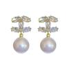 Elegantes Brincos de Pérola com Zircônia Francesa: Brincos Studs Únicos, Luxuosos e de Estilo Leve para Mulheres