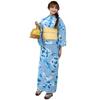 RAVIR Yukata White and Blue Bold Floral Fluffy Obi and Geta One Size Fits All Women's 3-Piece Set, Contrast, Pattern, Belt, Sandals, Blue,