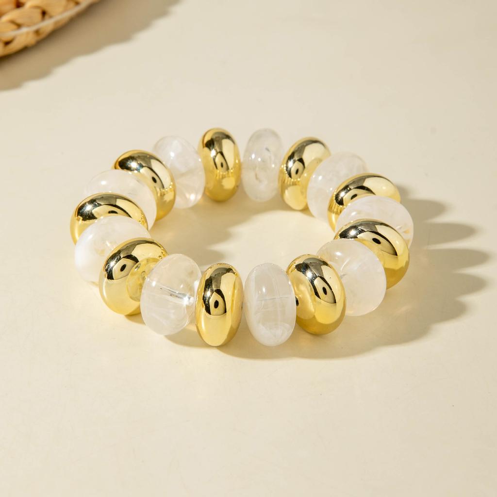 15 Style Vintage Minimalist Elegant Coffee White Resin Elastic Bangle Smooth Open Bracelets Women Daily Holiday Jewelry