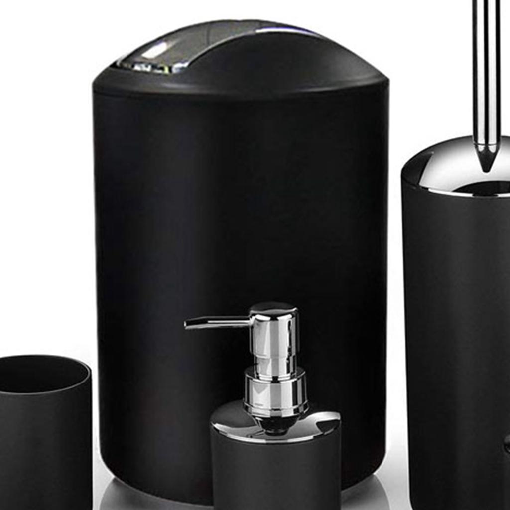 Mülleimer Zahnbürstenhalter Set Toilettenbürste Seifenschale Lotion Spender Schwarz Hotel Badezimmer