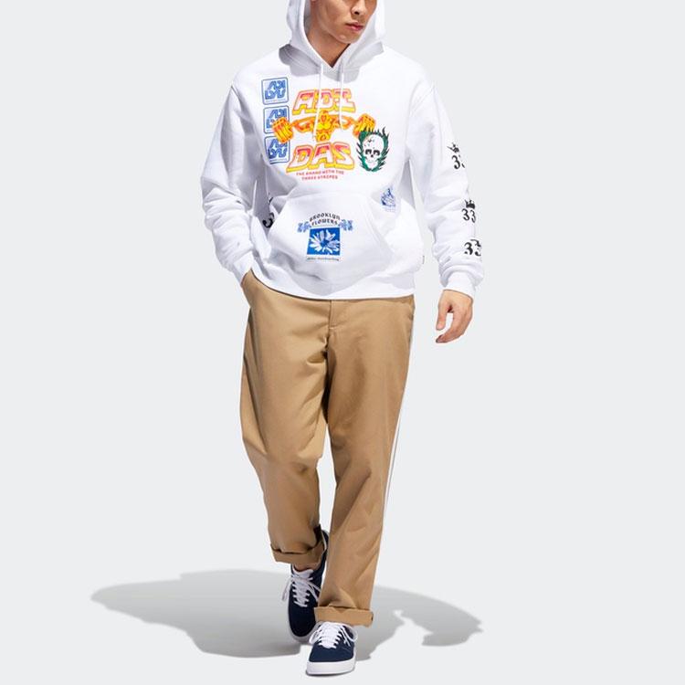 Adidas Originals Trefoil Print Fleece-Lined Hoodie Men Hoodie White EC7321