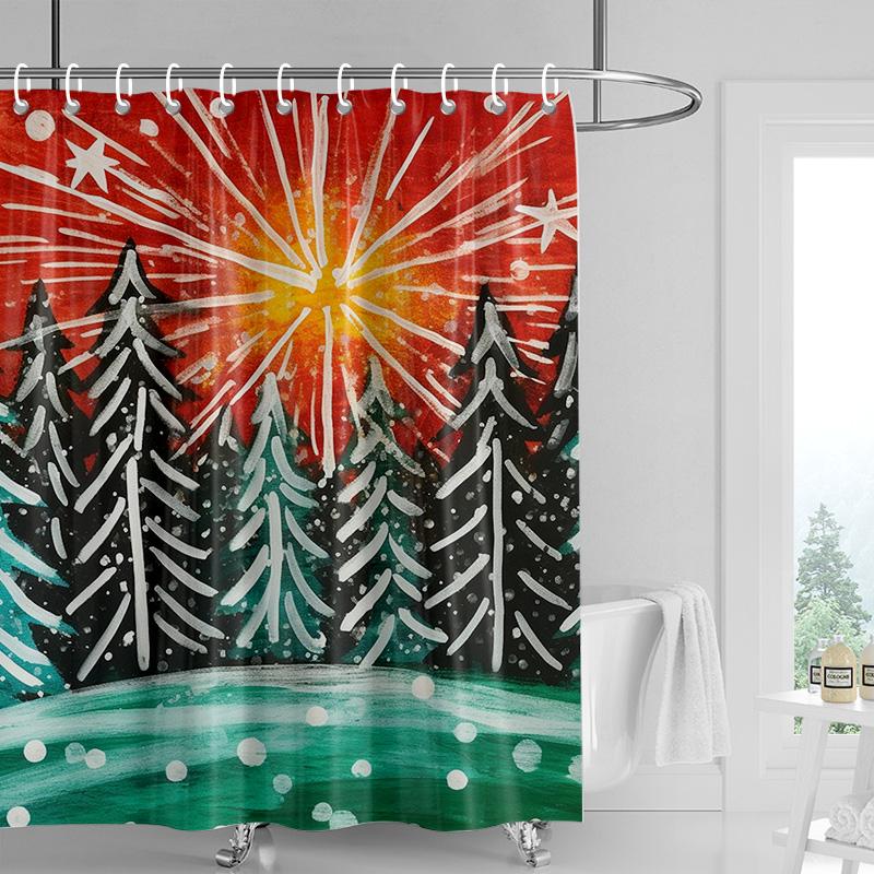 Home Decoration Shower Curtains for Bathroom Waterproof Curtain Fabric Modern Nordic Style Living Room Merry Christmas Winter