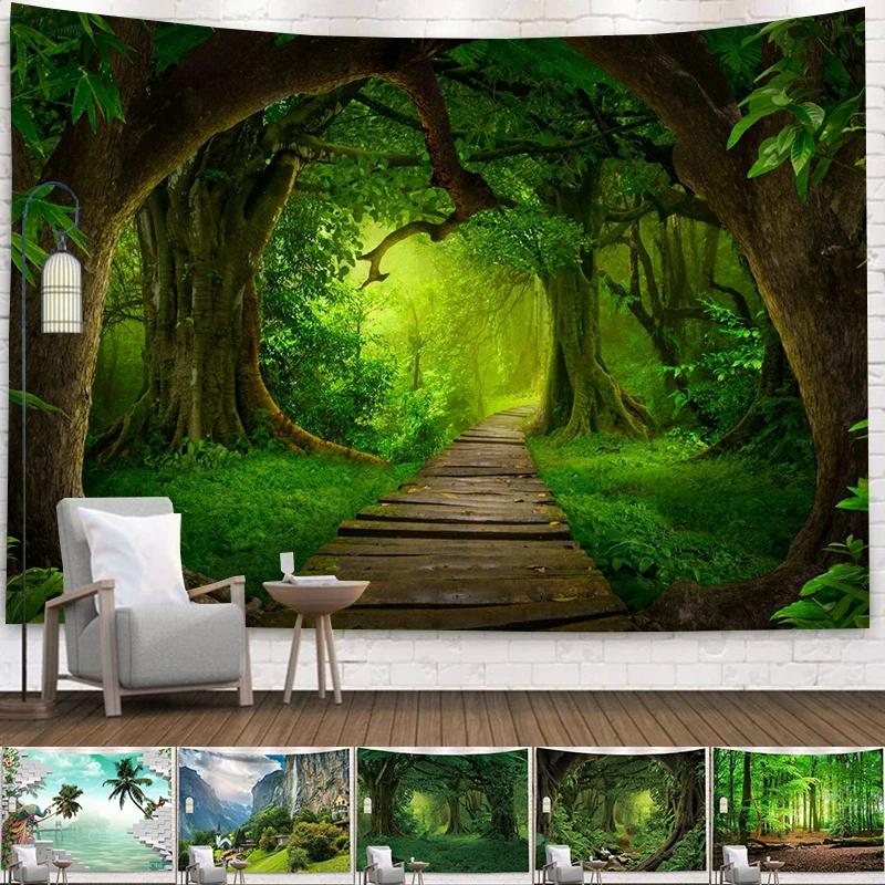 Home Decor Tapestry Beautiful Landscape Sunlight Through Forest Wall Sofa Bedroom Dorm