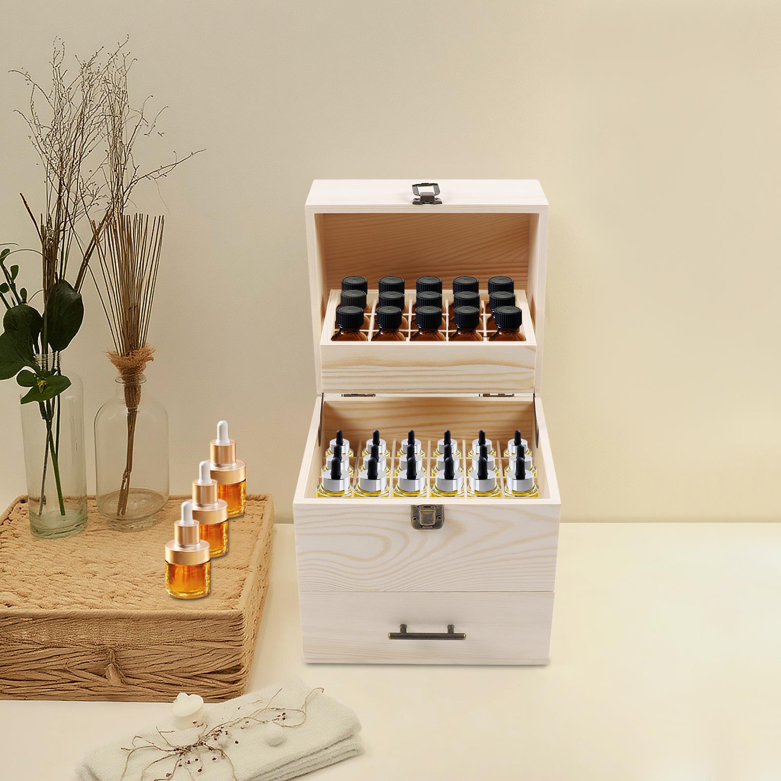 59-Slot 3-Layer Essential Oil Wooden Box, Aromatherapy Storage Organizer w/ Adjustable Compartments, Portable Essential Oil Case