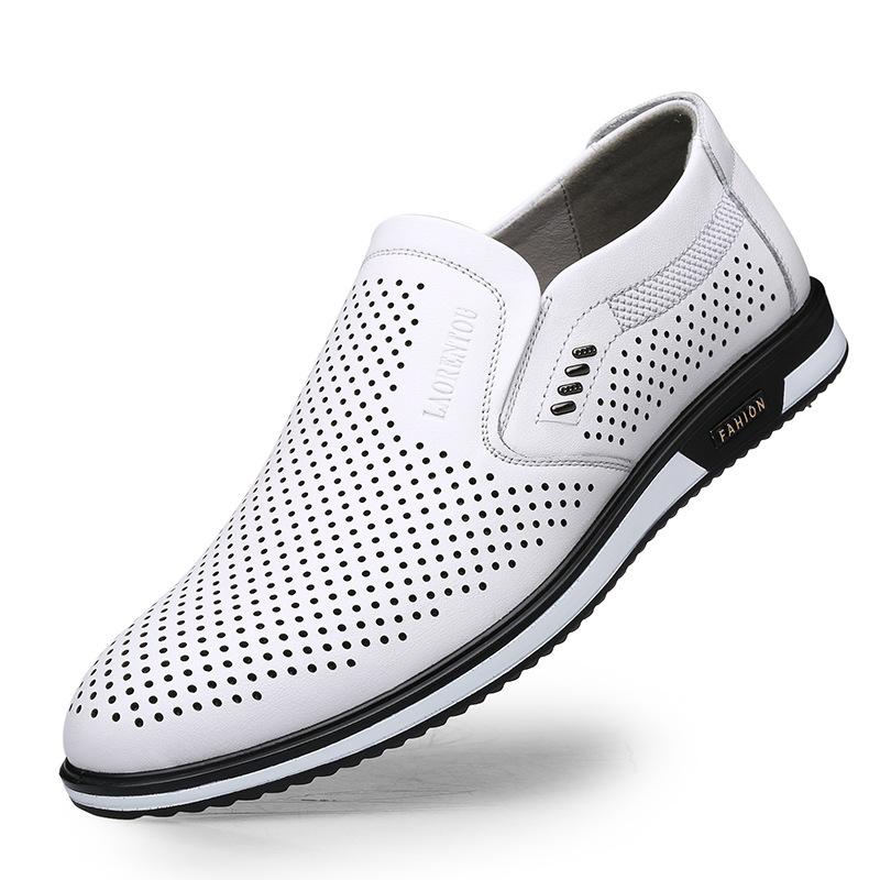 Old Man Head Summer Hollow Leather Sandals Business Casual Men's Shoes Comfortable Breathable Leather Shoes Men's Hole Shoes 95268