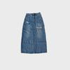High-Waist Retro Ripped Denim A-Line Skirt for Women - Slimming, Hip-Wrapped, Mid-Length Summer Design