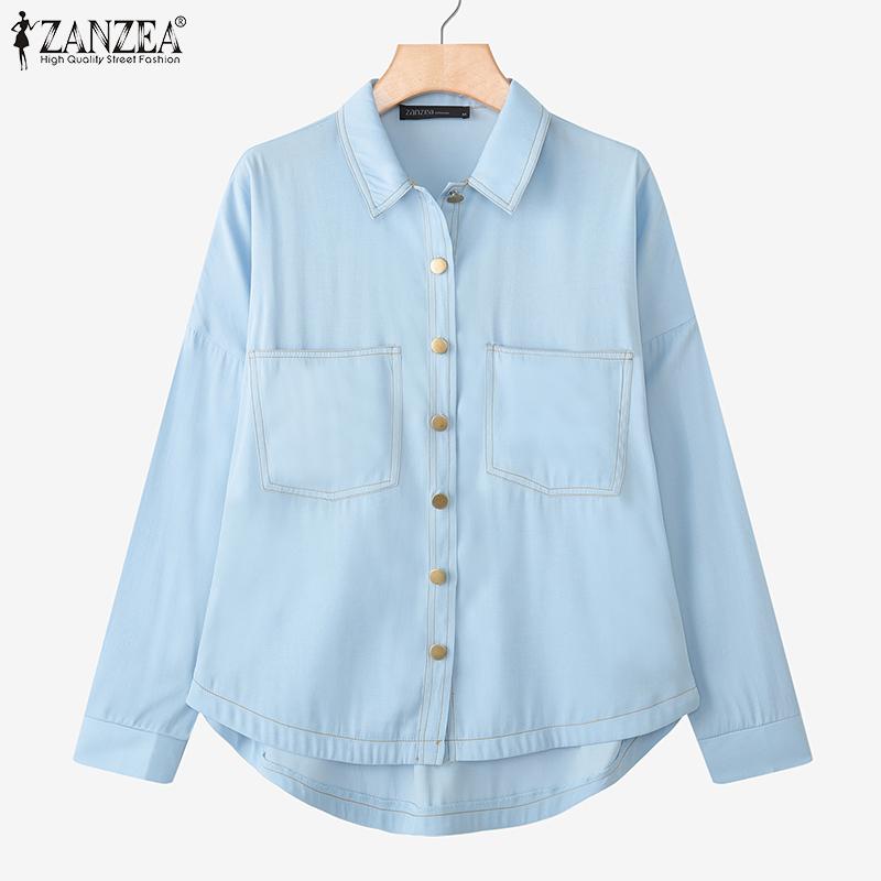 ZANZEA Chemisier ample à manches longues et col rabattu pour femme