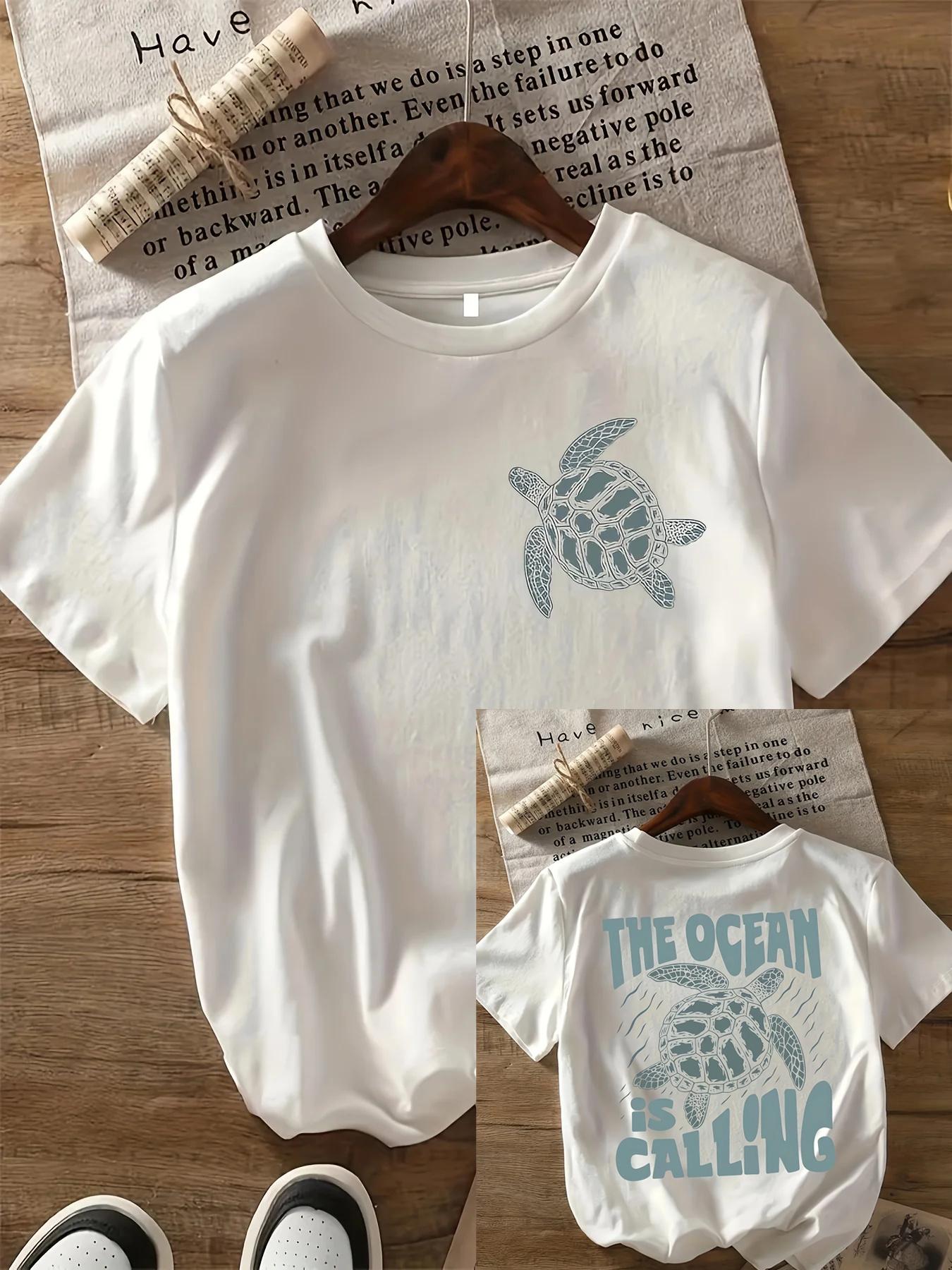 

Яркая футболка с графическим принтом черепахи, женская, с круглым вырезом, геометрическим узором, женская, с коротким рукавом, повседневная футболка для лета 4XL