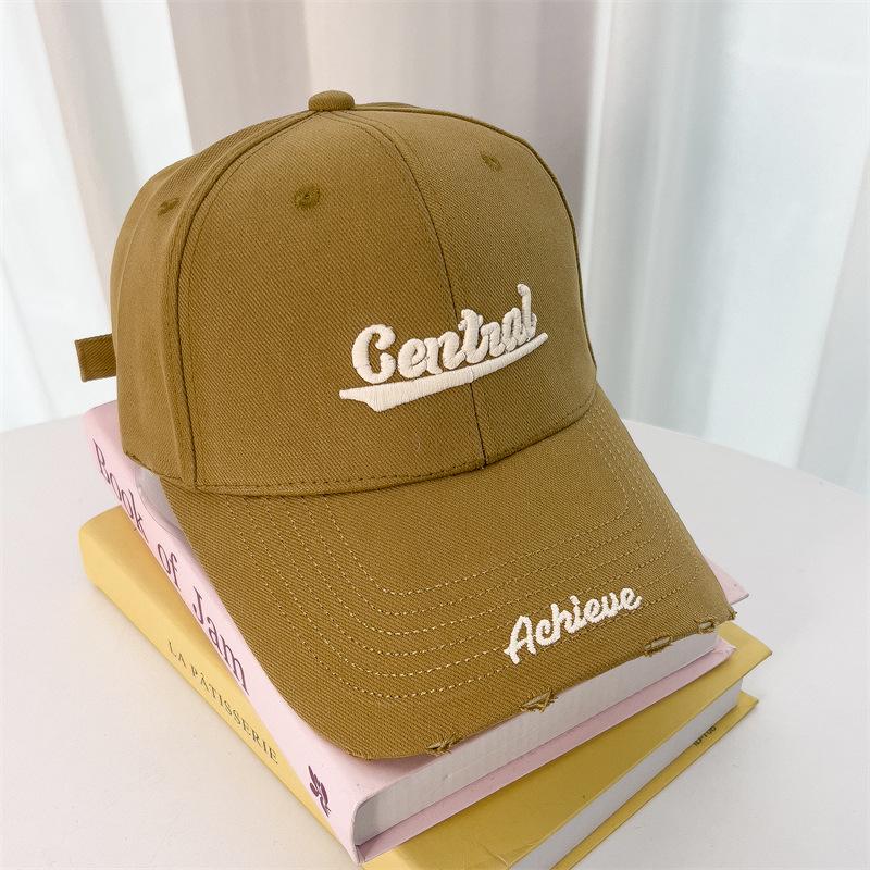 Letter Embroidered Hard Top Big Head Circumference Baseball Hat for Women Trendy Versatile Wide Brim Showing Face Small Sun Protection Baseball Cap
