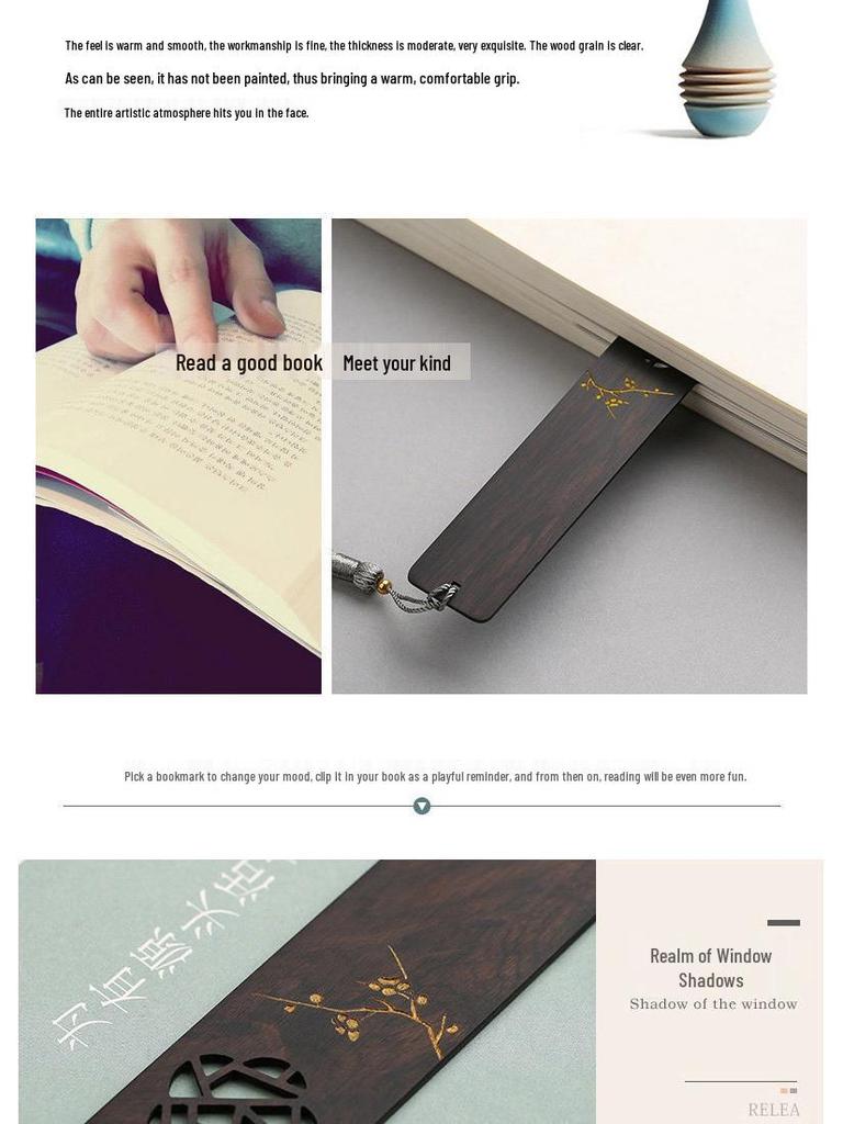 Rosewood Hollow Design Bookmark In Gift Box - Chinese Style Wooden Crafts Festival Gift