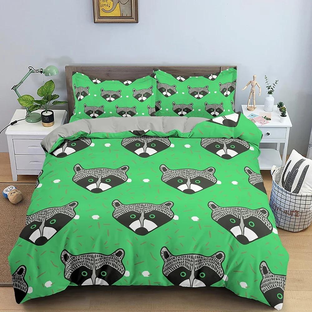 Animals Raccoon Bedding Set Boys Girls Twin Queen Size Duvet Cover Pillowcase Bed Kids Adult Fashion Home Textileextile