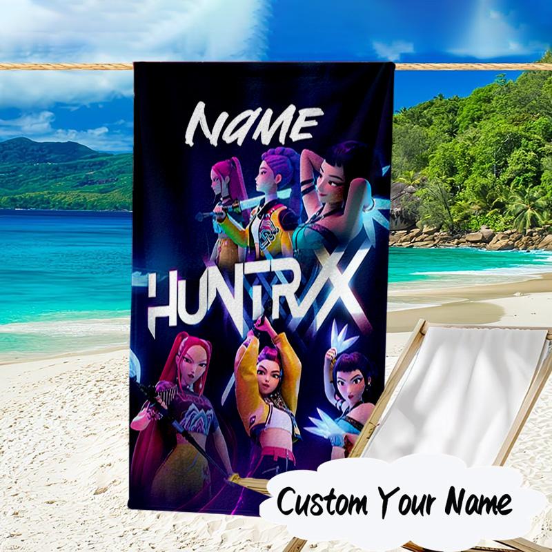 Custom Name Neon Future Heroes KPop Microfiber Beach Towel Super Soft & Absorbent for Bath, Beach, Travel  Bath Time Accessory, Fan Gifts
