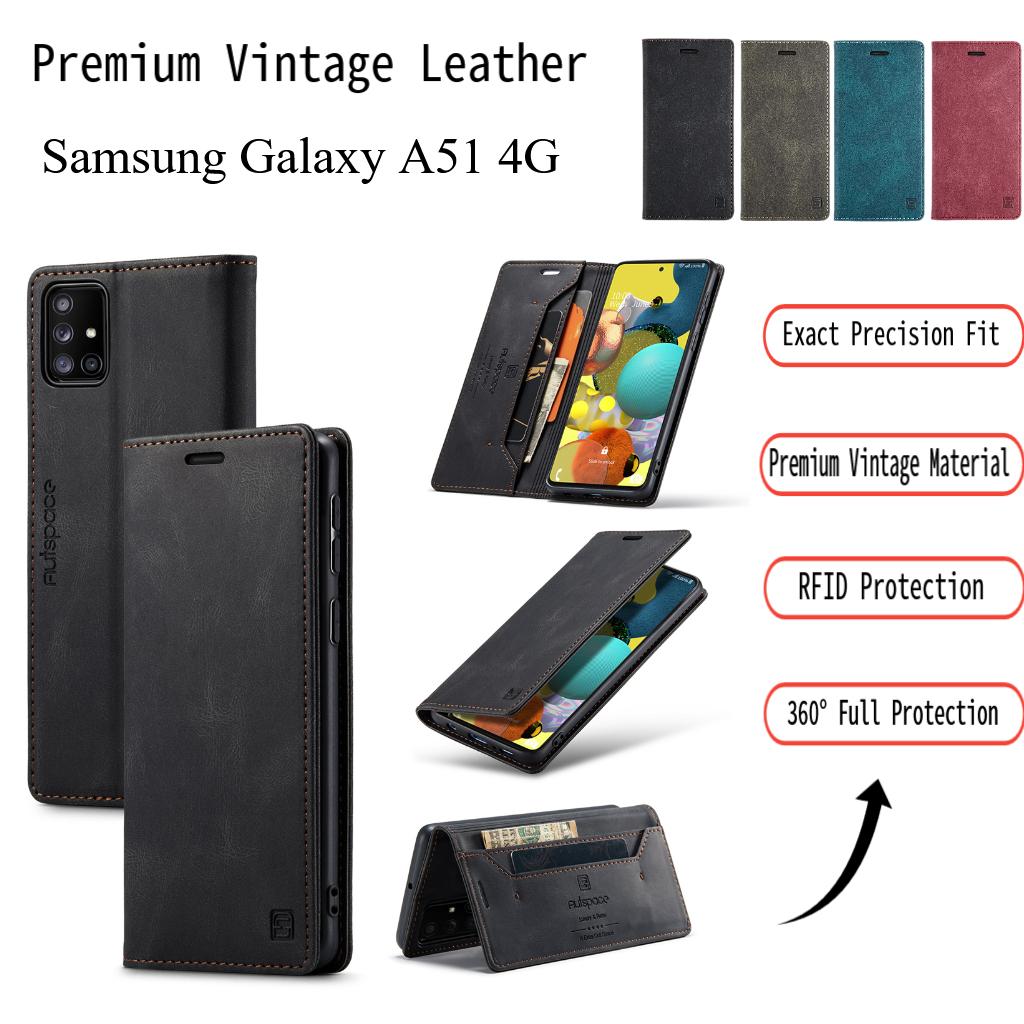 Custodia Portafoglio in Pelle Vintage Premium per Samsung Galaxy A51 4G - Copertura a Libro con Blocco RFID e Fessure per Carte, Custodia Protettiva Antiurto per Telefono (4 colori)