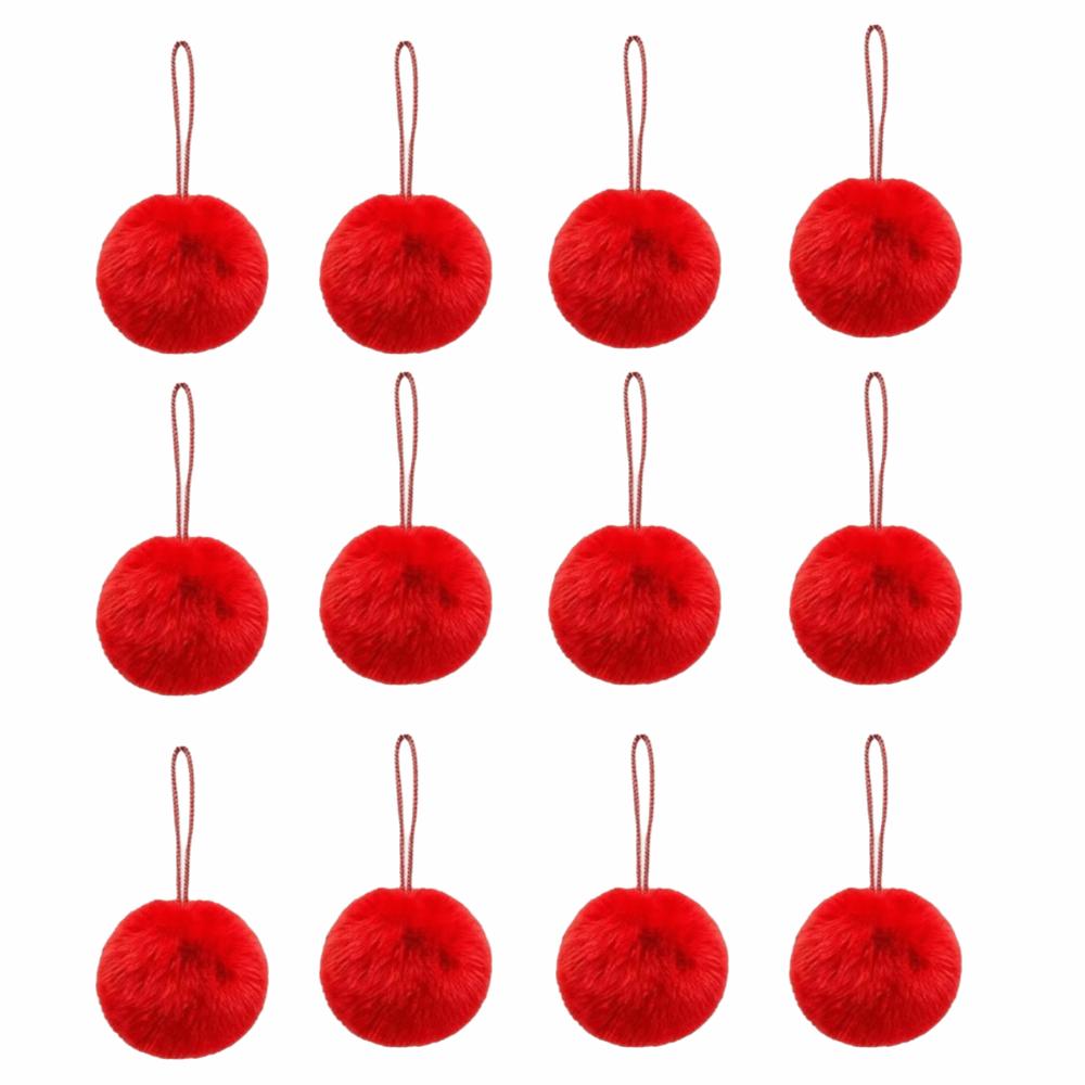 12Pcs Solid Color Fluffy Ball Hanging Ornament Furry Pom Poms Hanging Pendant Christmas Ornament
