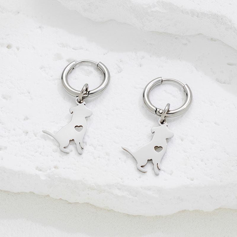 French Luxury Stainless Steel Heart & Dog Hoop Earrings for Women