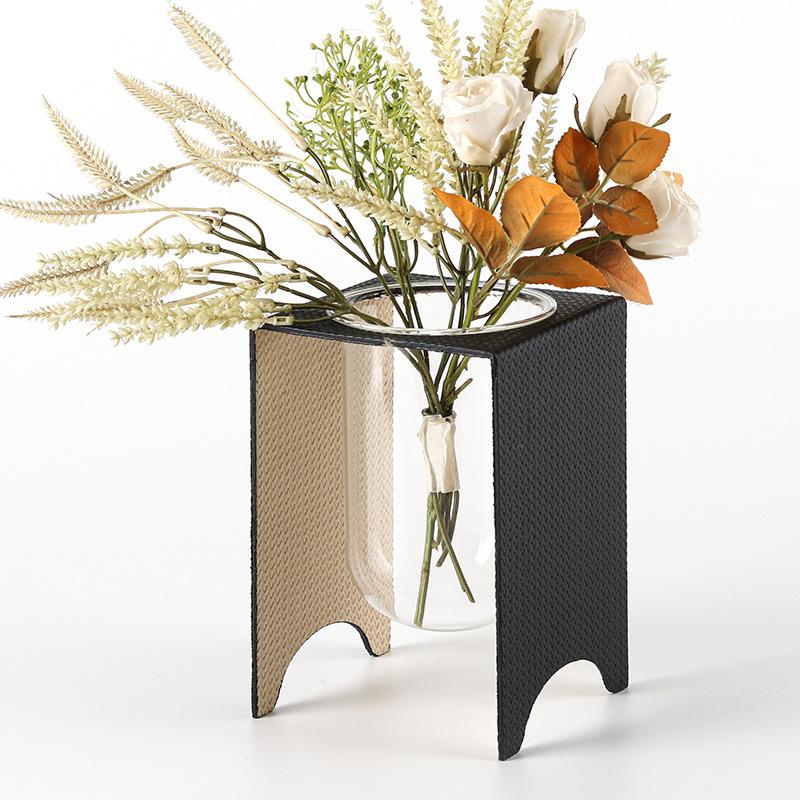 Geometric Art Metal, Leather Weaving, Glass Vase, Hydroponic Vase, Flower Arrangement, Glass Container, Living Room Decoration