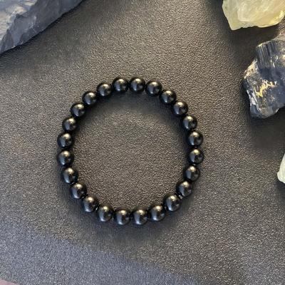 Elegant Obsidian Beaded Bracelet - Smooth Polished Natural Stone, Perfect Gift for Holiday, Mother's Day Valentine's Day