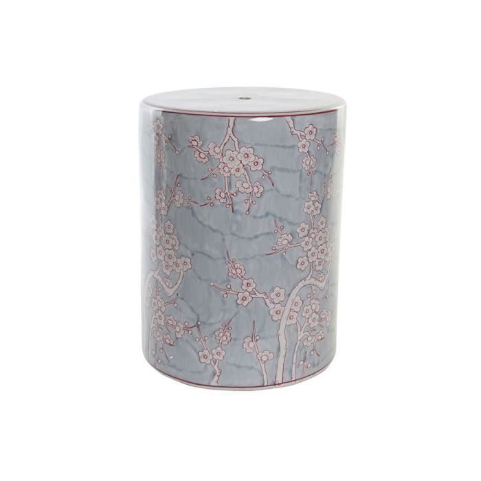 Table D'appoint - Porcelaine - Bleu Orange - Fleurs - 33.5 X 33.5 X 43 Cm - Petit Meuble Complément