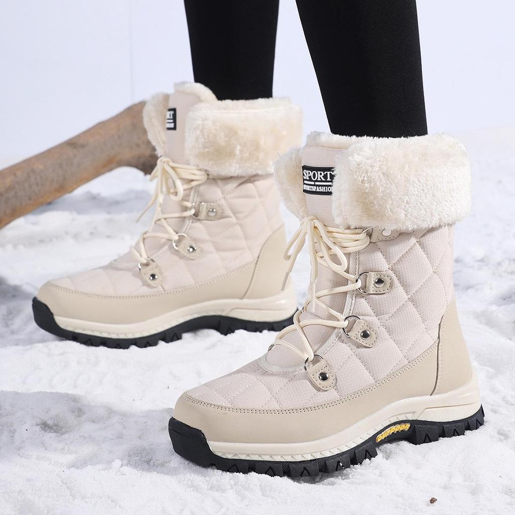 Women's Size 42 Warm Velvet-Lined Winter Snow Boots - Non-Slip, Wear-Resistant, Cold-Resistant Cotton Shoes.