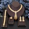 24K Gold Bride Jewelry Set: Necklace, Bracelet, Earrings, Ring - Four Pieces