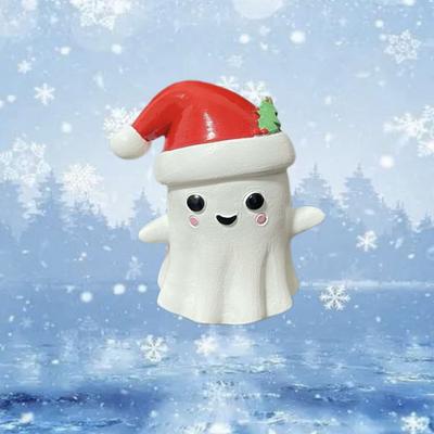 Kawaii Christmas Hat Ghost Figurine Cartoon Mini Ghost Christmas Exquisite Creative Ghost Car Ornament Bedroom