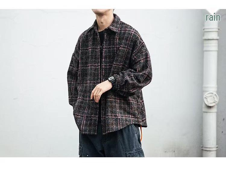 Men's Retro Plaid Wool Jacket - Long Sleeve, Versatile Casual Coat for Spring and Autumn