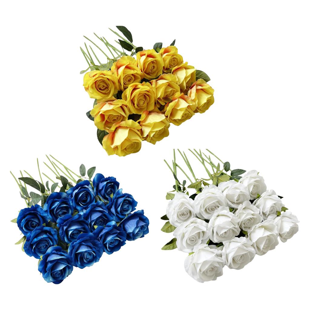 Party Simulation Solid Color Rose Artificial Simulation Plant Atmosphere Decoration Flowers  1set  ,12pcs