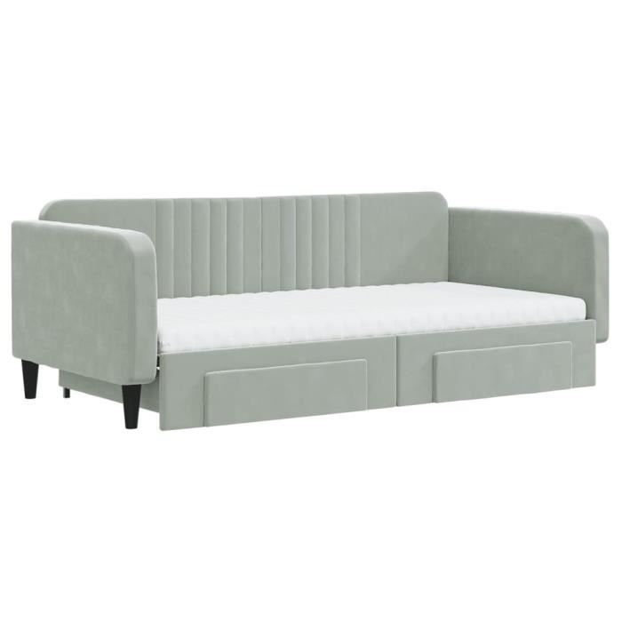 VidaXL Daybed and Trundle and Drawers Light Grey 100x200 Cm Velvet 3197142
