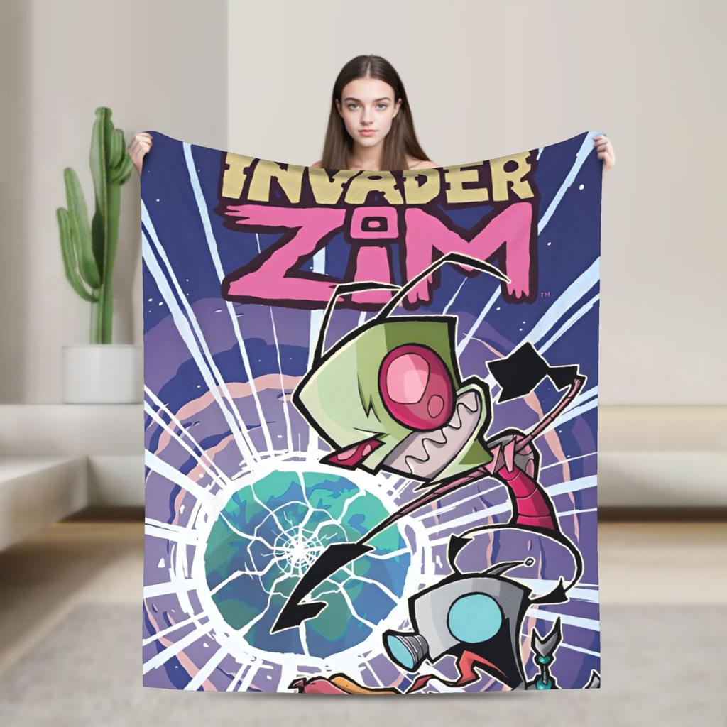 Gir Invader Zim Cartoon  Throw Blanket  Flannel Bedspread For Couch Chair Sofa Bed Funny Sofa Bed Cover